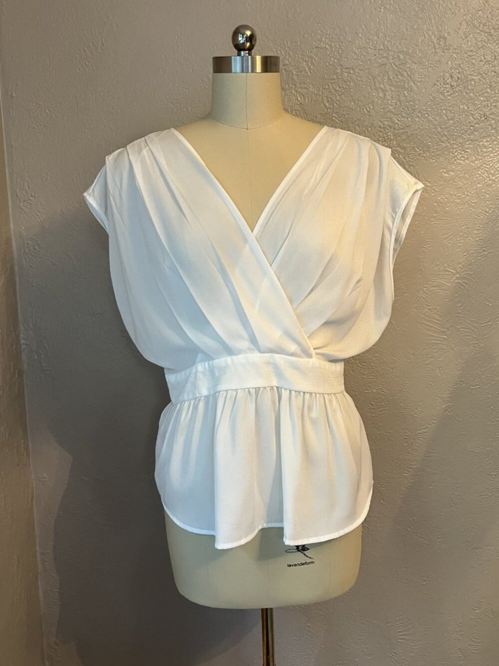 Daniel Rainn White Faux Wrap Peplum Blouse Top L